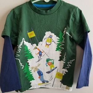 Mini Boden green and blue long sleeve shirt with ski snowboard image